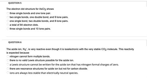 the electron dot structure for ascl3 shows|SOLVED: QUESTION 5 The electron dot structure for AsCl3 show.